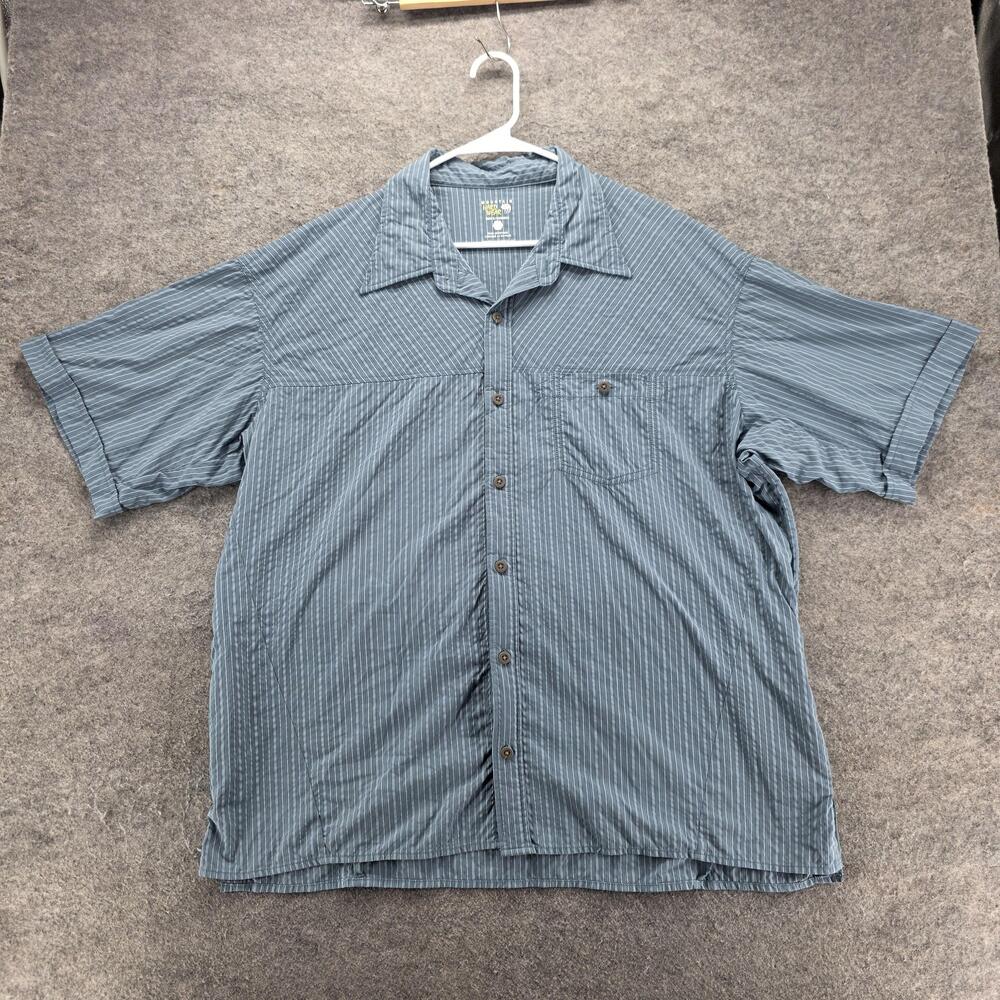 Mountain Hardwear Shirt Mens 2XL Blue Striped Short Sleeve Button Up Regular Fit